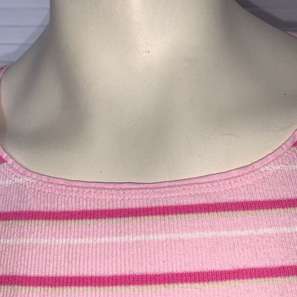 Vintage Pink Striped Stretch Ribbed Baby Tee Size Medium - Picture 7 of 12